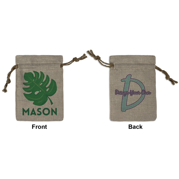 Custom Tropical Leaves #2 Small Burlap Gift Bag - Front & Back (Personalized)