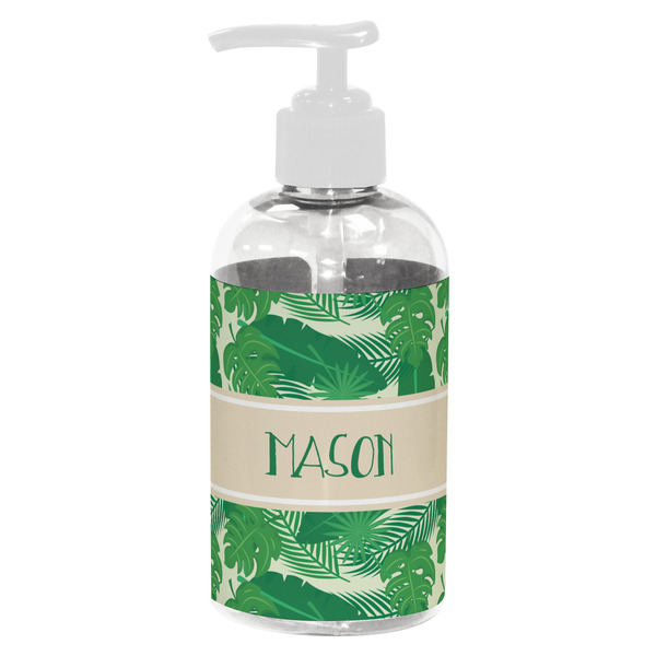Custom Tropical Leaves #2 Plastic Soap / Lotion Dispenser (8 oz - Small - White) (Personalized)