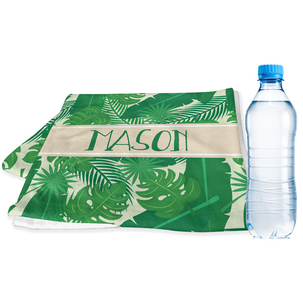 Custom Tropical Leaves #2 Sports & Fitness Towel w/ Name or Text