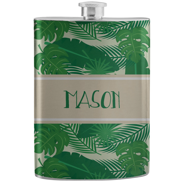 Custom Tropical Leaves #2 Stainless Steel Flask w/ Name or Text