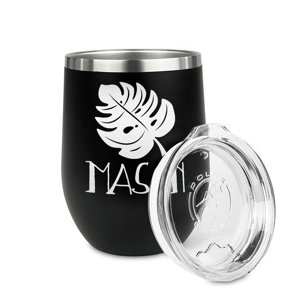 Tropical Leaves #2 Stainless Wine Tumblers - Black - Double Sided - Alt View