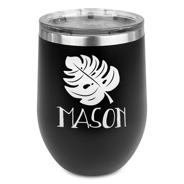 Custom Tropical Leaves #2 Stemless Stainless Steel Wine Tumbler - Black - Double Sided (Personalized)