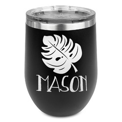 Tropical Leaves #2 Stemless Stainless Steel Wine Tumbler - Black - Single Sided (Personalized)