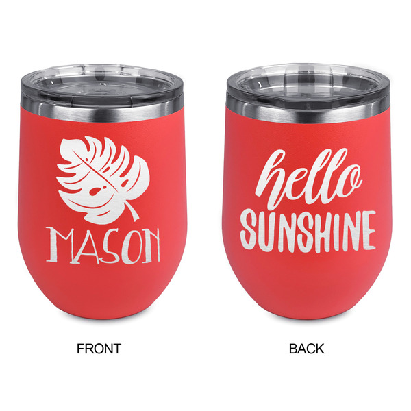 Tropical Leaves #2 Stainless Wine Tumblers - Coral - Double Sided - Approval