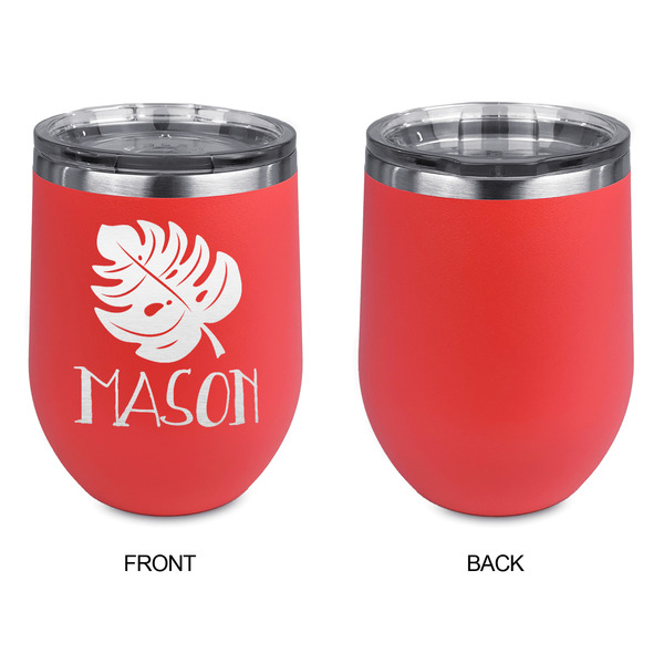 Tropical Leaves #2 Stainless Wine Tumblers - Coral - Single Sided - Approval