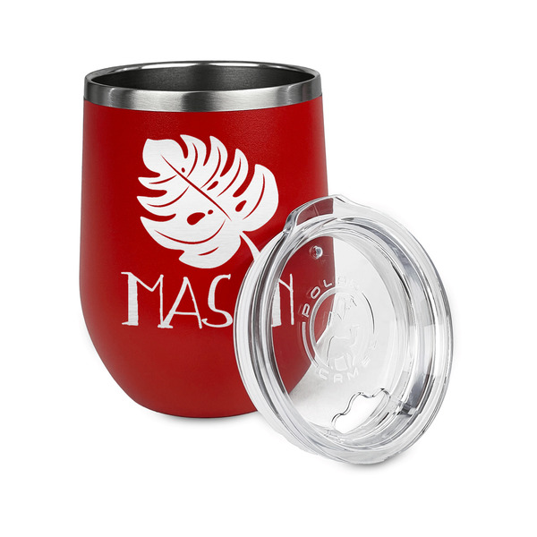 Tropical Leaves #2 Stainless Wine Tumblers - Red - Double Sided - Alt View