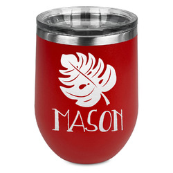 Tropical Leaves #2 Stemless Stainless Steel Wine Tumbler - Red - Double Sided (Personalized)