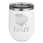 Tropical Leaves #2 Stemless Stainless Steel Wine Tumbler - White - Double Sided (Personalized)