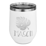 Tropical Leaves #2 Stemless Stainless Steel Wine Tumbler - White - Single Sided (Personalized)