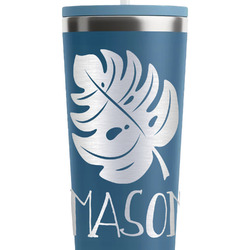 Tropical Leaves #2 RTIC Everyday Tumbler with Straw - 28oz - Steel Blue - Double-Sided (Personalized)