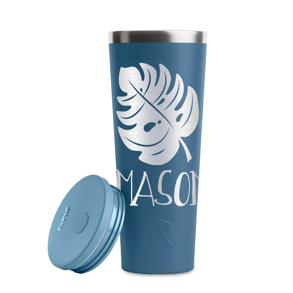 Tropical Leaves #2 Steel Blue RTIC Everyday Tumbler - 28 oz. - Lid Off