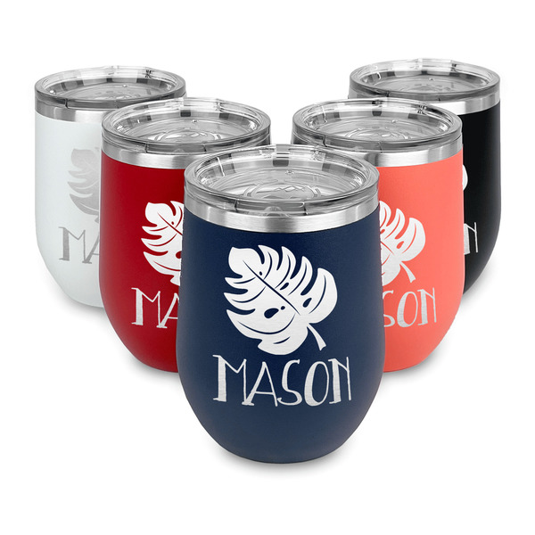 Tropical Leaves 2 Steel Wine Tumblers Multiple Colors