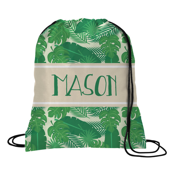 Custom Tropical Leaves #2 Drawstring Backpack - Large w/ Name or Text