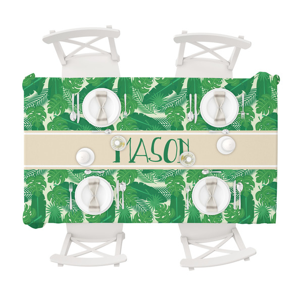 Tropical Leaves #2 Tablecloths (58"x102") - TOP VIEW (with plates)