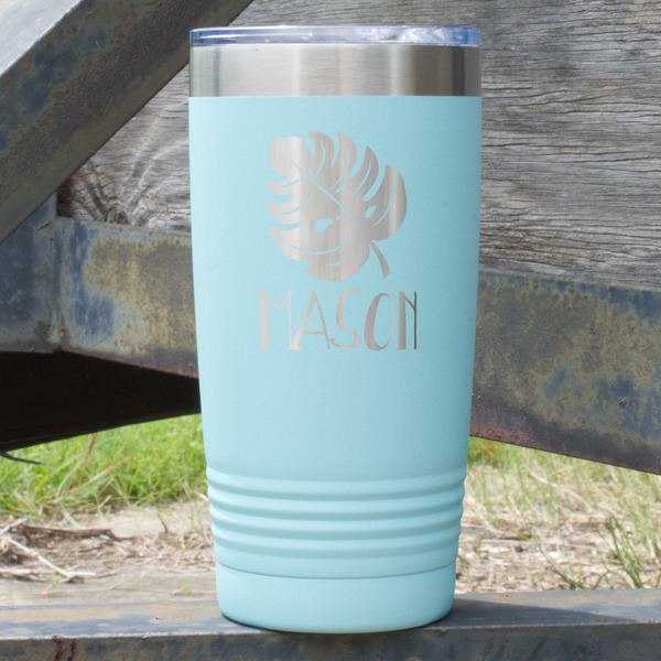 Custom Tropical Leaves #2 20 oz Stainless Steel Tumbler - Teal - Single Sided (Personalized)
