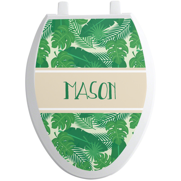 Custom Tropical Leaves #2 Toilet Seat Decal - Elongated (Personalized)