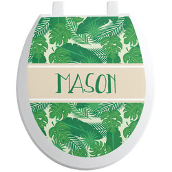 Tropical Leaves #2 Toilet Seat Decal - Round (Personalized)