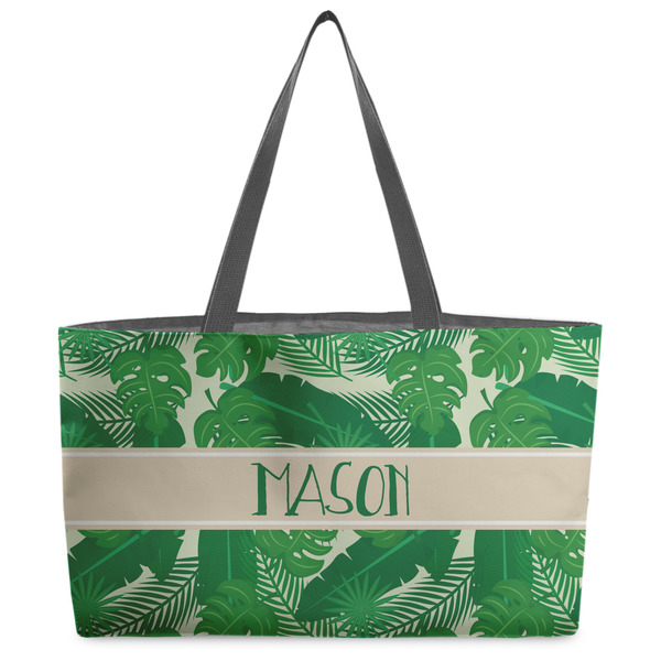 Custom Tropical Leaves #2 Beach Totes Bag - w/ Black Handles (Personalized)
