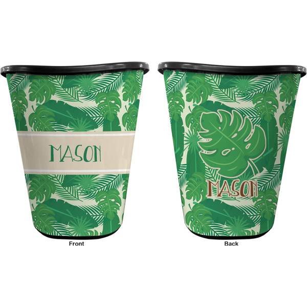 Tropical Leaves 2 Trash Can Black - Front and Back - Apvl