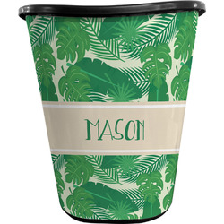 Tropical Leaves #2 Waste Basket - Single Sided (Black) w/ Name or Text
