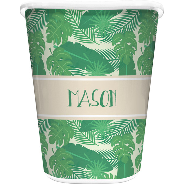 Custom Tropical Leaves #2 Waste Basket - Single Sided (White) w/ Name or Text