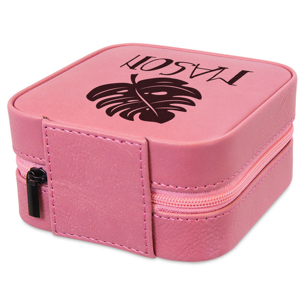 Tropical Leaves #2 Travel Jewelry Boxes - Leather - Pink - View from Rear