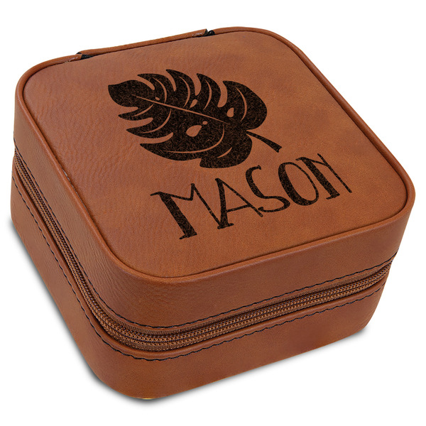 Custom Tropical Leaves #2 Travel Jewelry Box - Leather (Personalized)