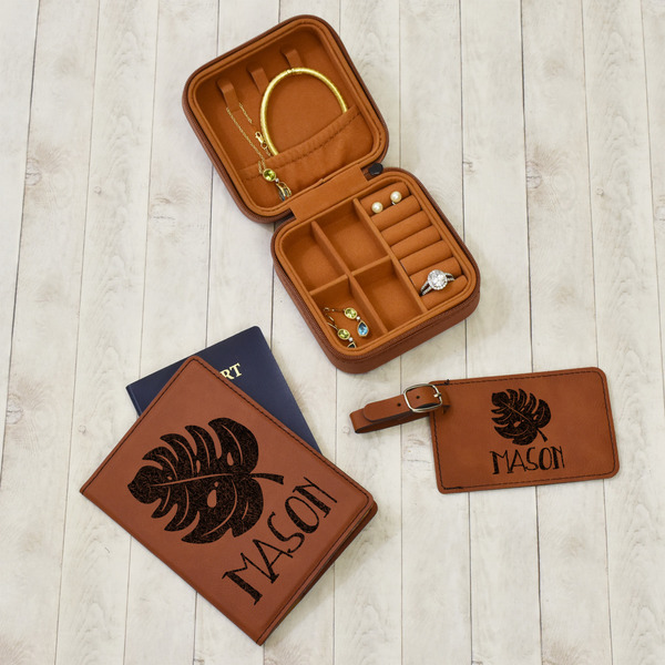 Tropical Leaves #2 Travel Jewelry Boxes - Leather - Rawhide - In Context