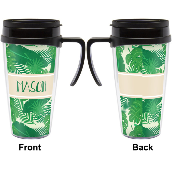 Tropical Leaves 2 Travel Mug with Black Handle - Approval