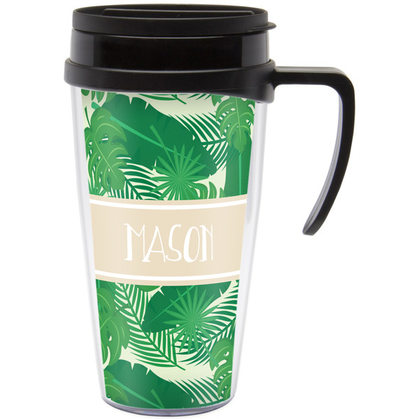 Custom Tropical Leaves #2 Acrylic Travel Mug with Handle (Personalized)