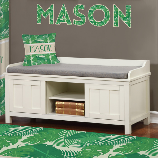 Tropical Leaves 2 Wall Name Decal Above Storage bench