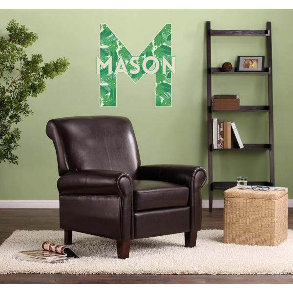 Tropical Leaves 2 Wall Name & Initial Large on Living Room Wall