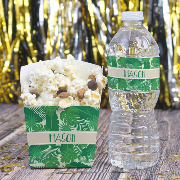 Tropical Leaves #2 Water Bottle Label - w/ Favor Box