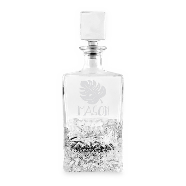 Custom Tropical Leaves #2 Whiskey Decanter - 26 oz Rectangle (Personalized)