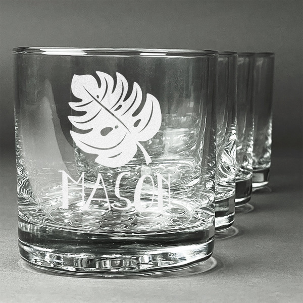 Custom Tropical Leaves #2 Whiskey Glasses (Set of 4) (Personalized)