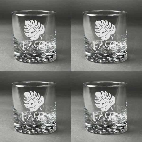 Tropical Leaves 2 Whiskey Glasses - Set of 4 all Engraved