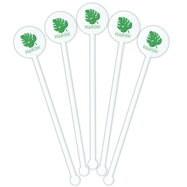 Tropical Leaves #2 White Plastic 5.5" Stir Stick - Fan View