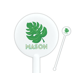Tropical Leaves #2 5.5" Round Plastic Stir Sticks - White - Single Sided (Personalized)