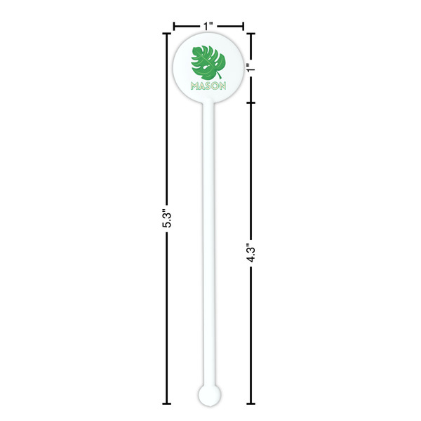 Tropical Leaves #2 White Plastic 5.5" Stir Stick - Round - Dimensions