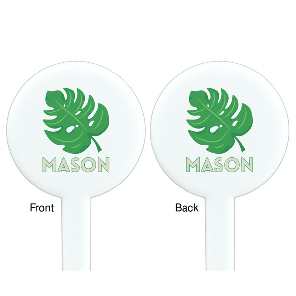 Tropical Leaves #2 White Plastic 7" Stir Stick - Double Sided - Round - Front & Back