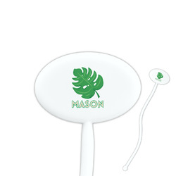 Tropical Leaves #2 7" Oval Plastic Stir Sticks - White - Single Sided (Personalized)