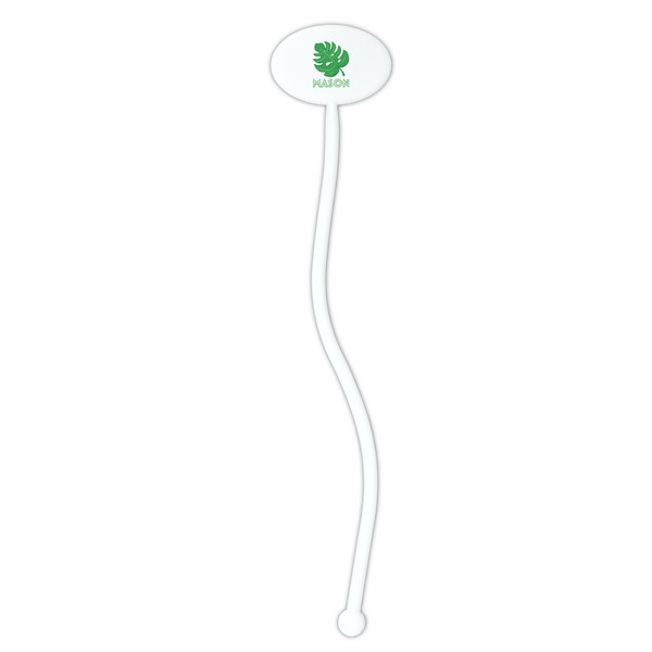 Tropical Leaves #2 White Plastic 7" Stir Stick - Oval - Single Stick