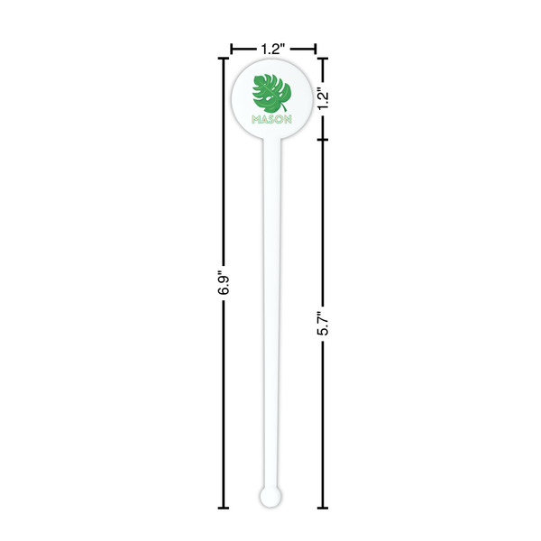 Tropical Leaves #2 White Plastic 7" Stir Stick - Round - Dimensions