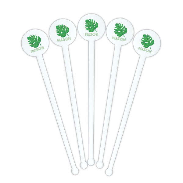 Tropical Leaves #2 White Plastic 7" Stir Stick - Round - Fan View