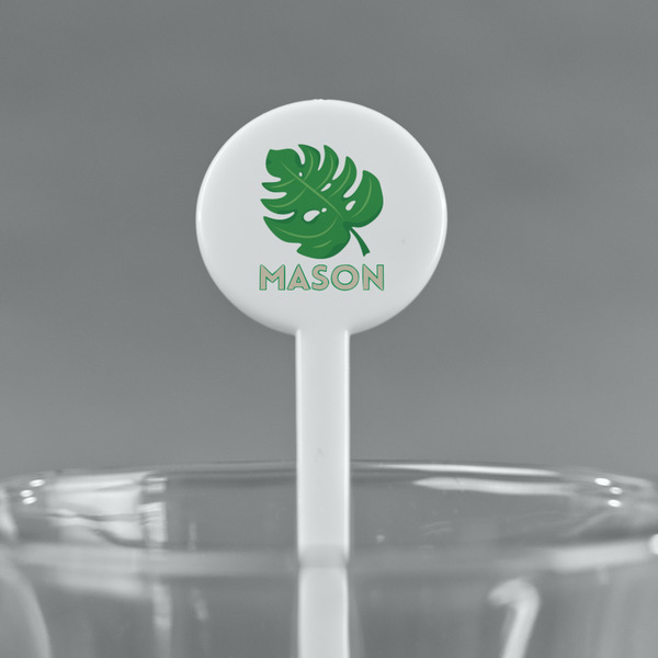 Tropical Leaves #2 White Plastic 7" Stir Stick - Round - Main