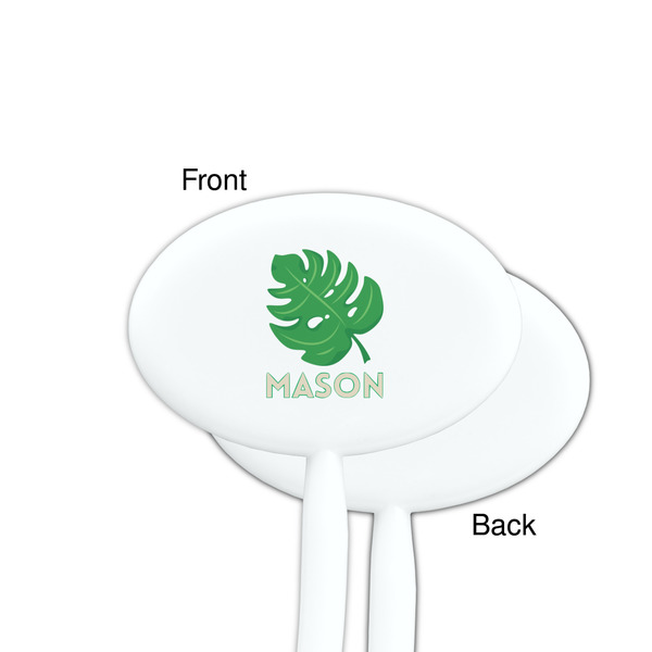 Tropical Leaves #2 White Plastic 7" Stir Stick - Single Sided - Oval - Front & Back