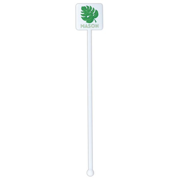 Tropical Leaves #2 White Plastic Stir Stick - Double Sided - Square - Single Stick