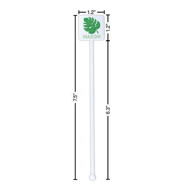Tropical Leaves #2 White Plastic Stir Stick - Square - Dimensions