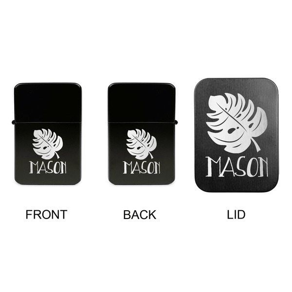 Tropical Leaves #2 Windproof Lighters - Black, Double Sided, w Lid - APPROVAL