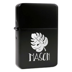 Tropical Leaves #2 Windproof Lighter - Black - Double Sided & Lid Engraved (Personalized)
